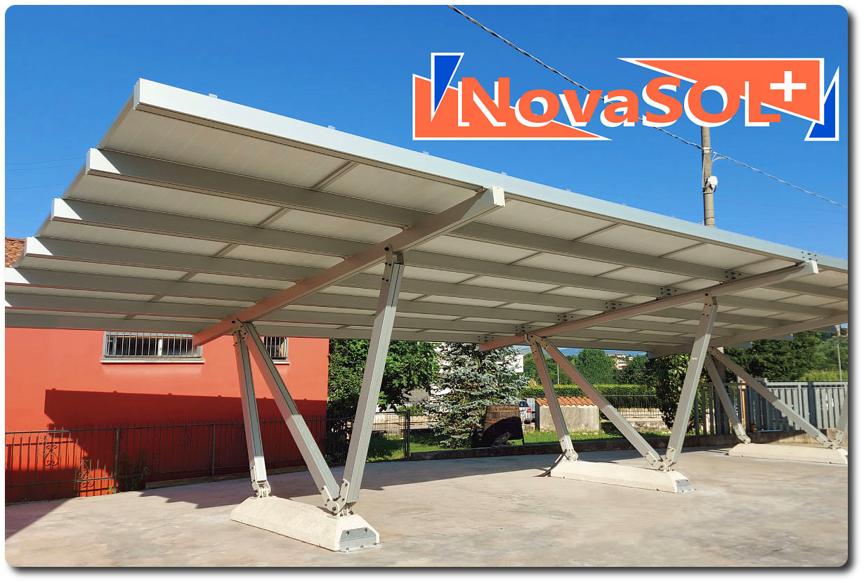 struttura pensilina carport per pannelli solari fotovoltaici parcheggio parking novasol madelux